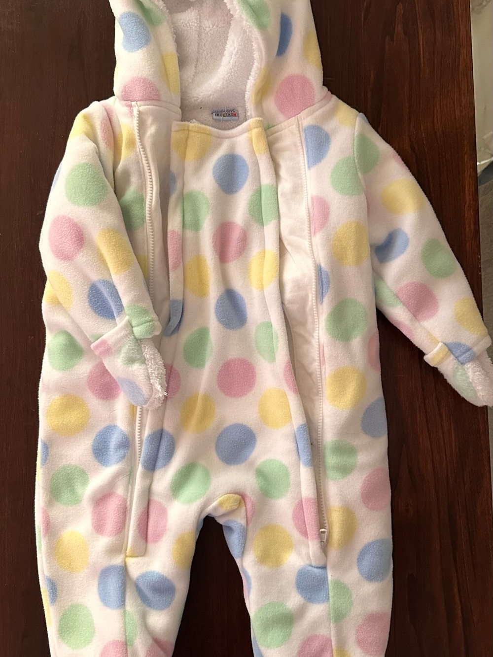 6MO Hooded Fleece Polka Dot One Piece